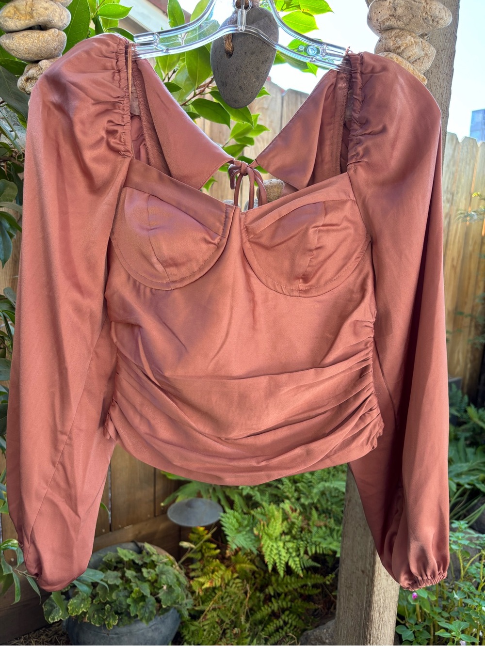 ASTR Corset style Bustier Crop Top Long Sleeves Size Small - Dark Blush